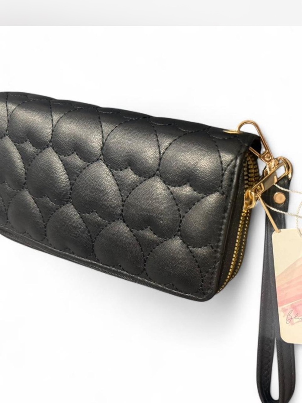 Quilted Black Leather Wristlet Wallet - Elegant Zip Clutch
